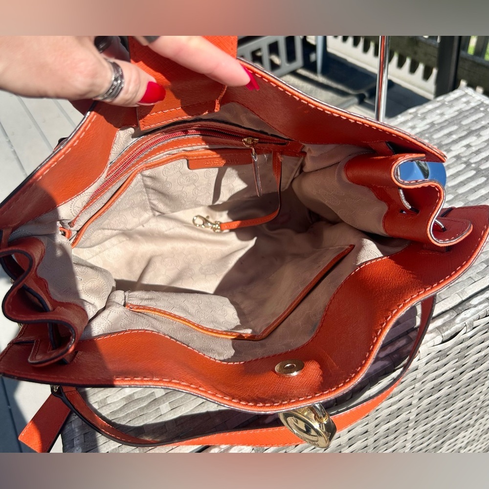 Michael Kors Large Orange Hamilton Saffiano Leather Tote Bag​ - Picture 10 of 16